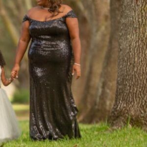 Off-Shoulder Black Sequin Dress